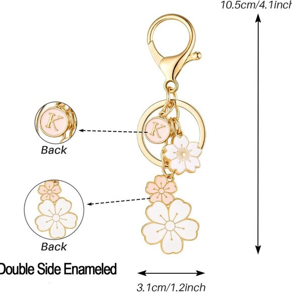 Initial Keychain Flower Charms for Key Cute Pink Letter Keyring for Backpack - Picture 3 of 4